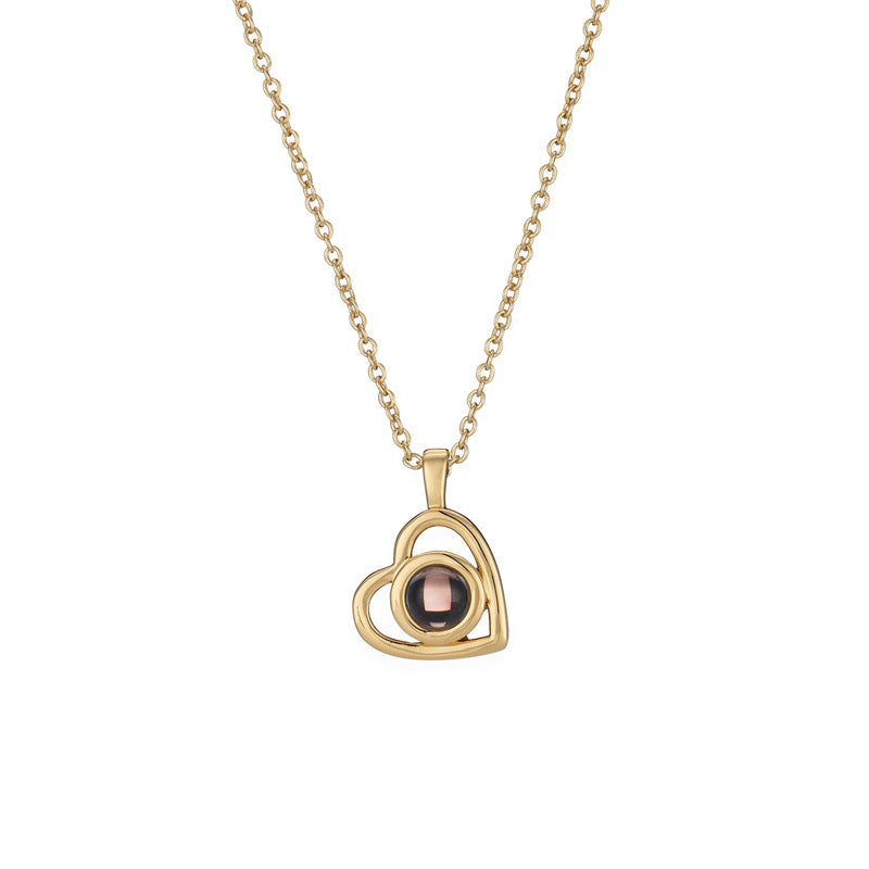 S925 Zilveren romantische fotoprojectie ketting met kleurrijke hartvormige hanger.