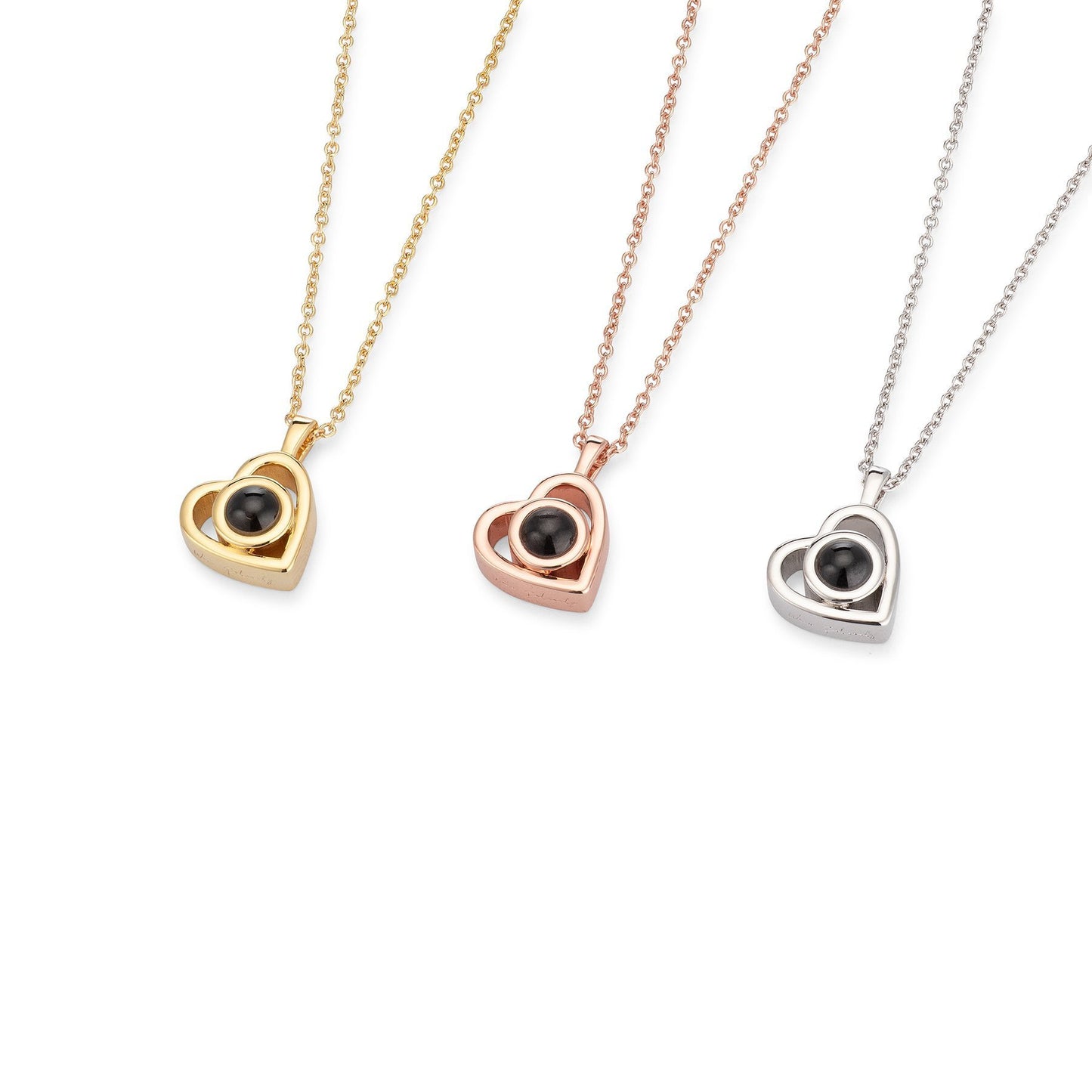S925 Zilveren romantische fotoprojectie ketting met kleurrijke hartvormige hanger.