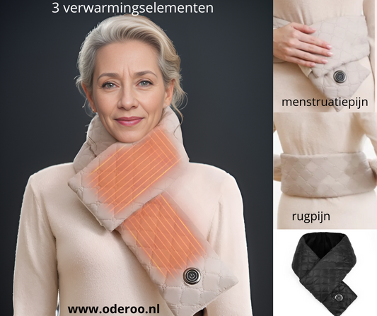 Verwarmde sjaal die nek en rugpijn verlicht.